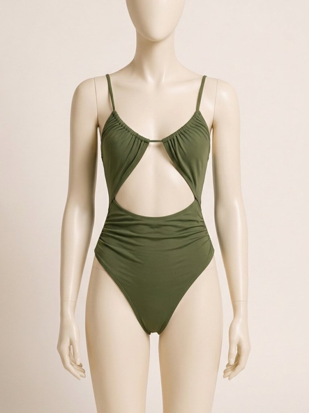 Blooming Jelly Army Green One Piece Swimsuit Size L High Cut Swimwear